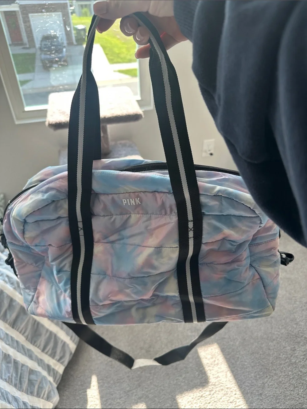 PINK Victoria's Secret Pastel Blue & Pink Tie-Dye Quilted Duffel